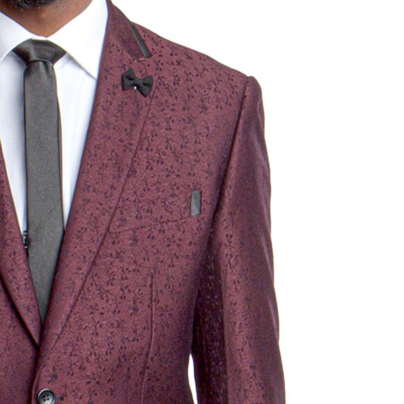 Men's Floral Blazer Jacket by Tazio, Burgundy - Picture 2 of 7